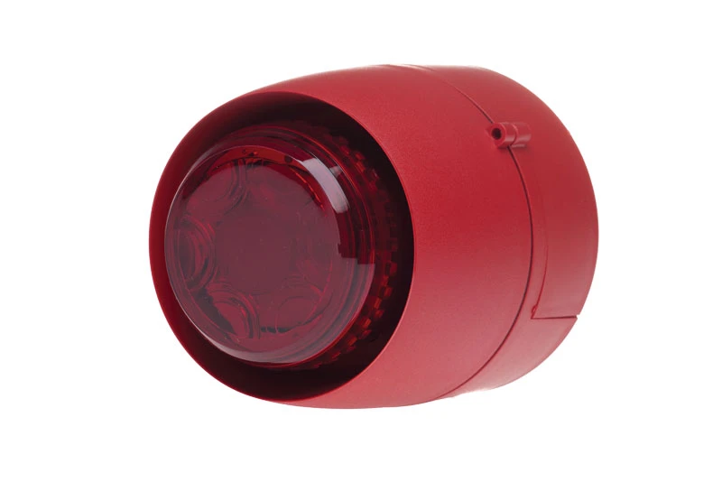 صفارة إنذار حريق تقليدية مدمجة مع منارة ضوئية FirePlus CDB حمراء 24VDC مقاومة للطقس IP65 بقاعدة عميقة حمراء (معتمدة INTERTEK)