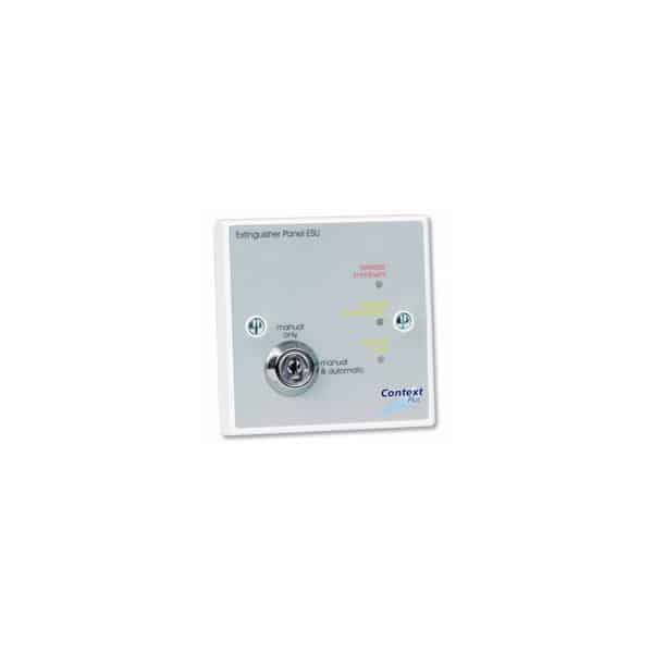 Economy status unit, single gang c/w keyswitch operated mode (auto/manual) switch and Status LEDs. Max. 8 per EP203